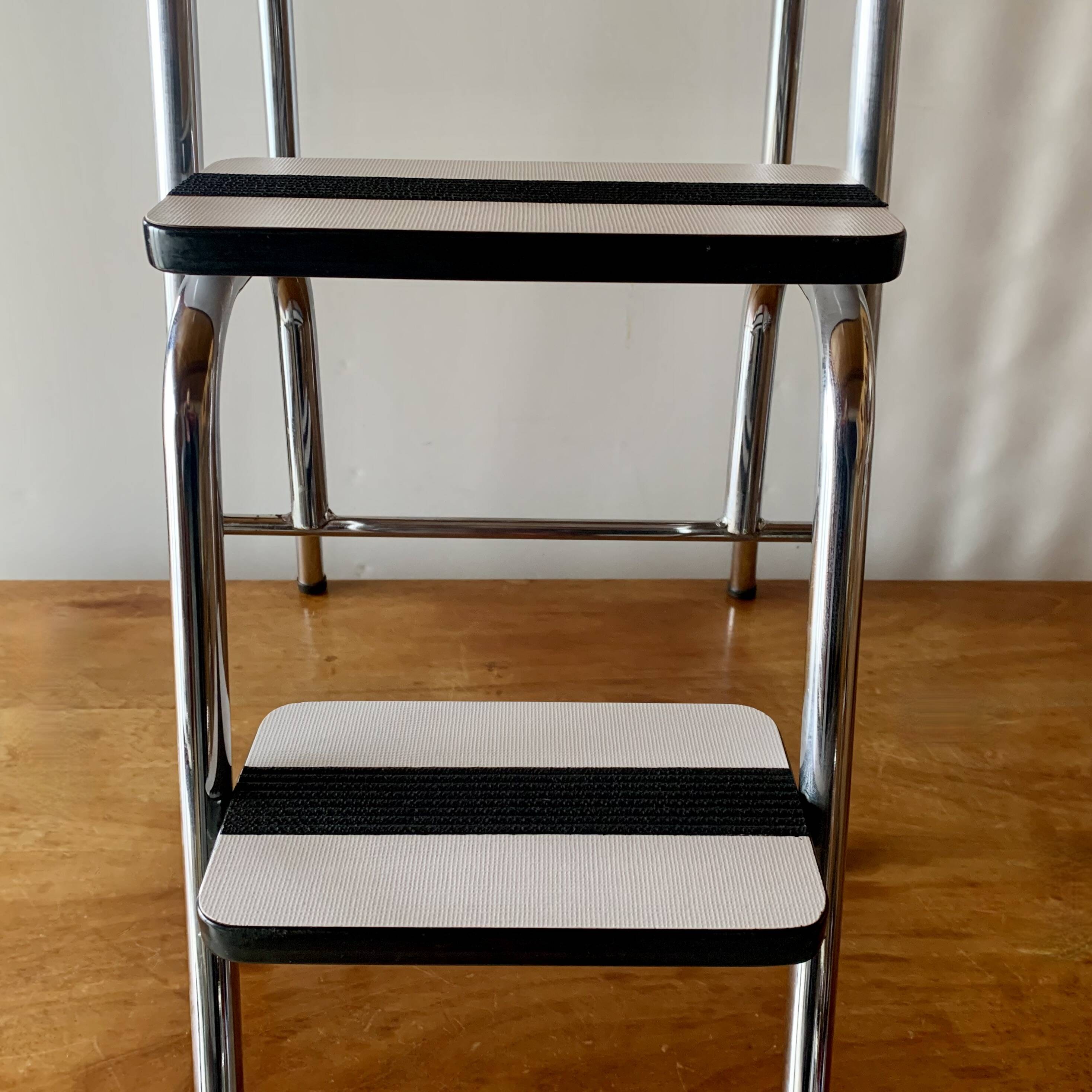 Vintage step stool in white formica and chrome steel
