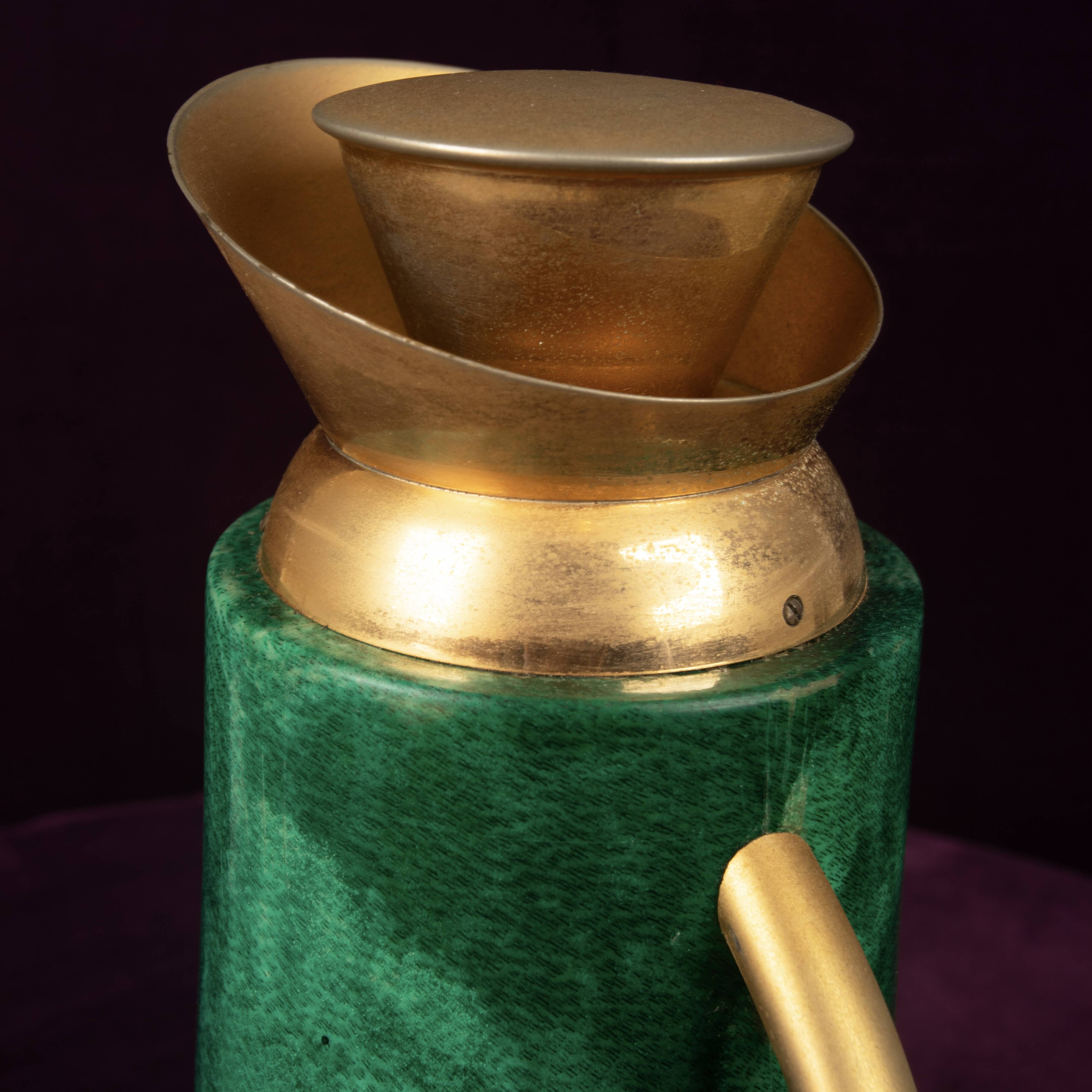 Aldo Tura Mod. 968D Hand-Decorated Green Goatskin Parchment Thermos Italy 1960
