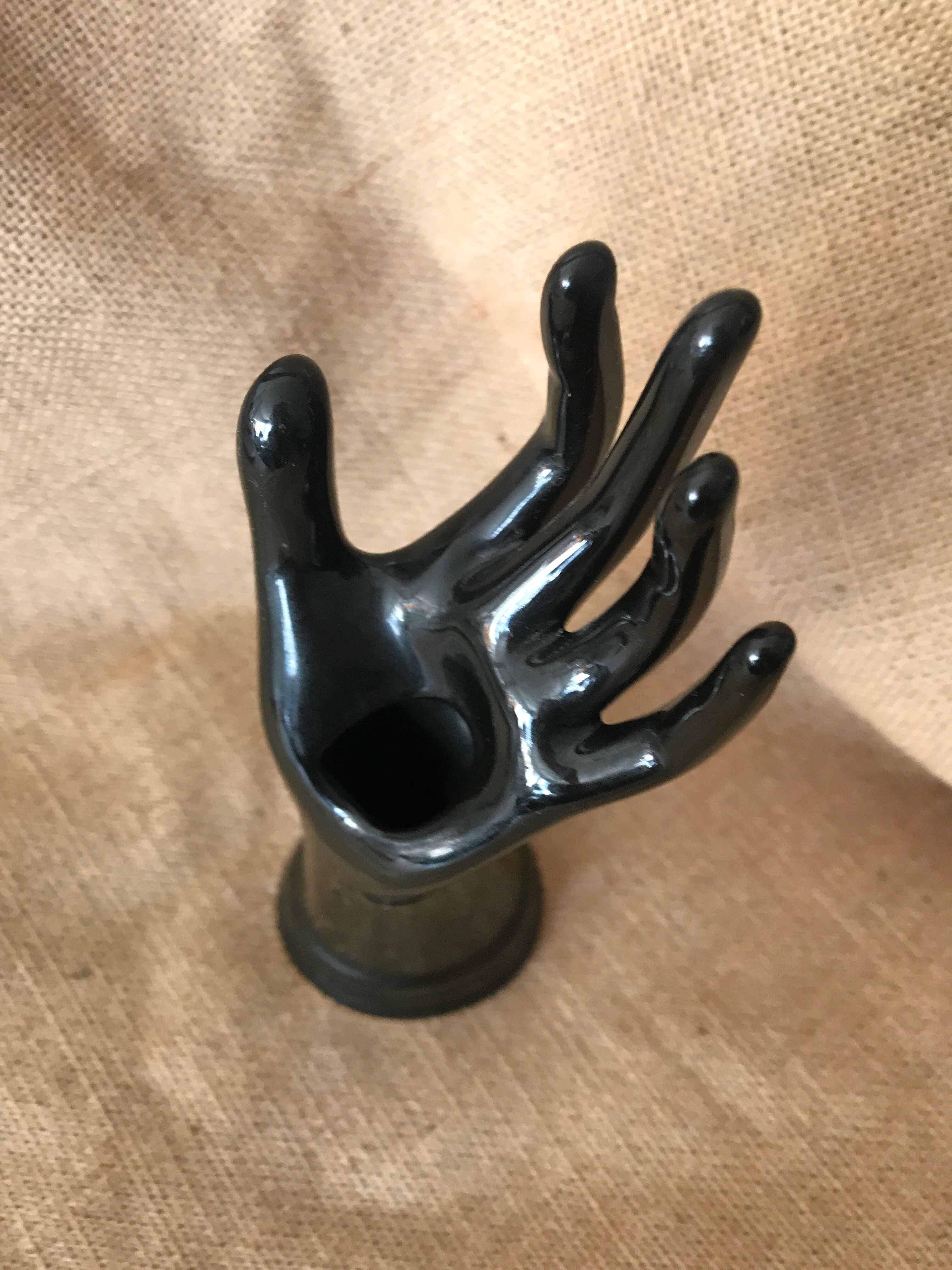 Small hand vase in vintage black earthenware