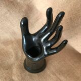 Small hand vase in vintage black earthenware