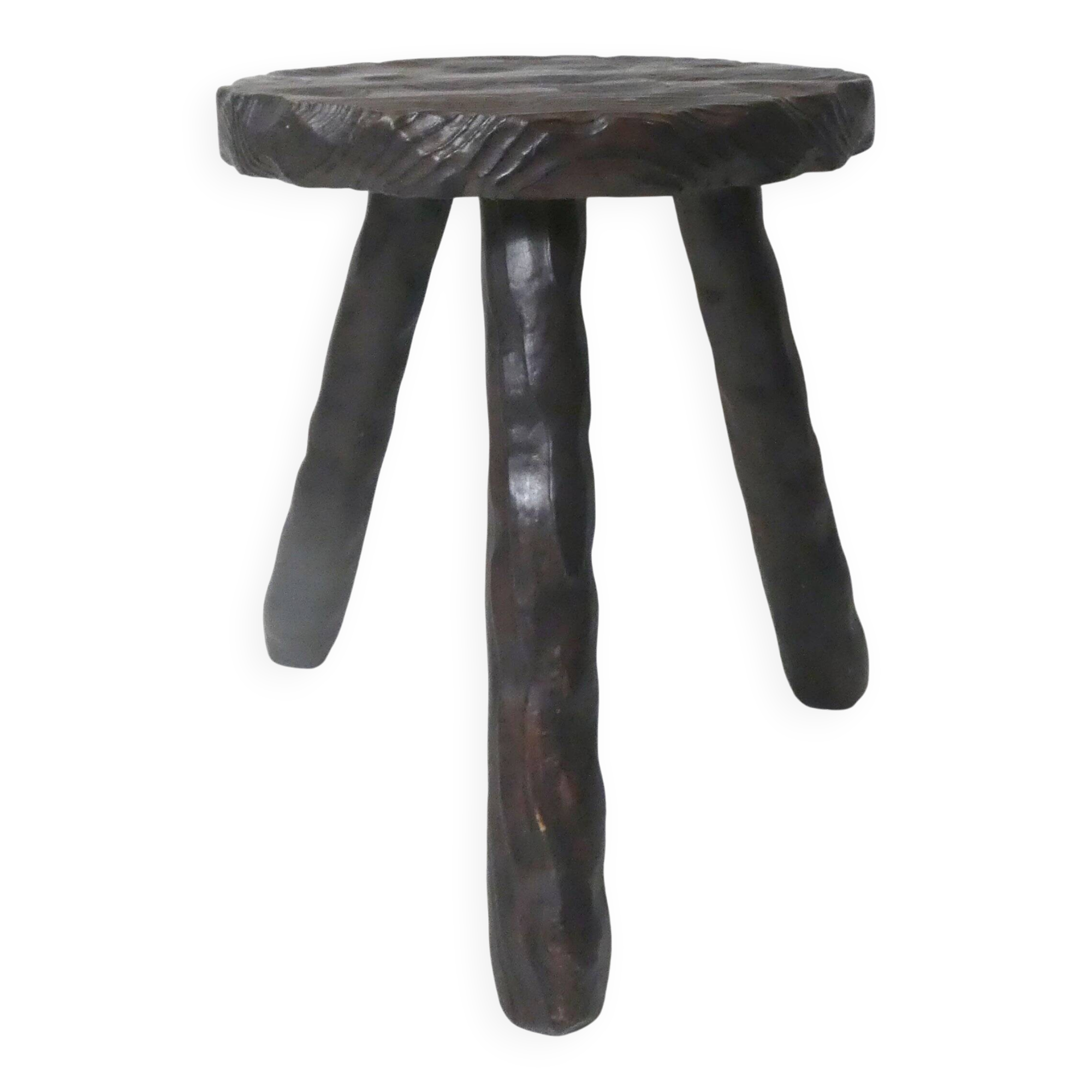 vintage brutalist solid oak tripod stool