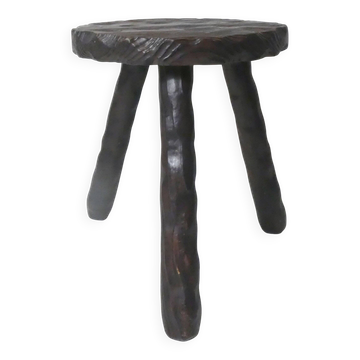 vintage brutalist solid oak tripod stool