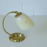 Antique Bedside Lamp / Art Deco Desk Lamp / Brass Table Light / Hand Blown