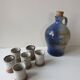 Set of liqueur bottle + 6 stoneware cups Signed Albert Breton Vézelay