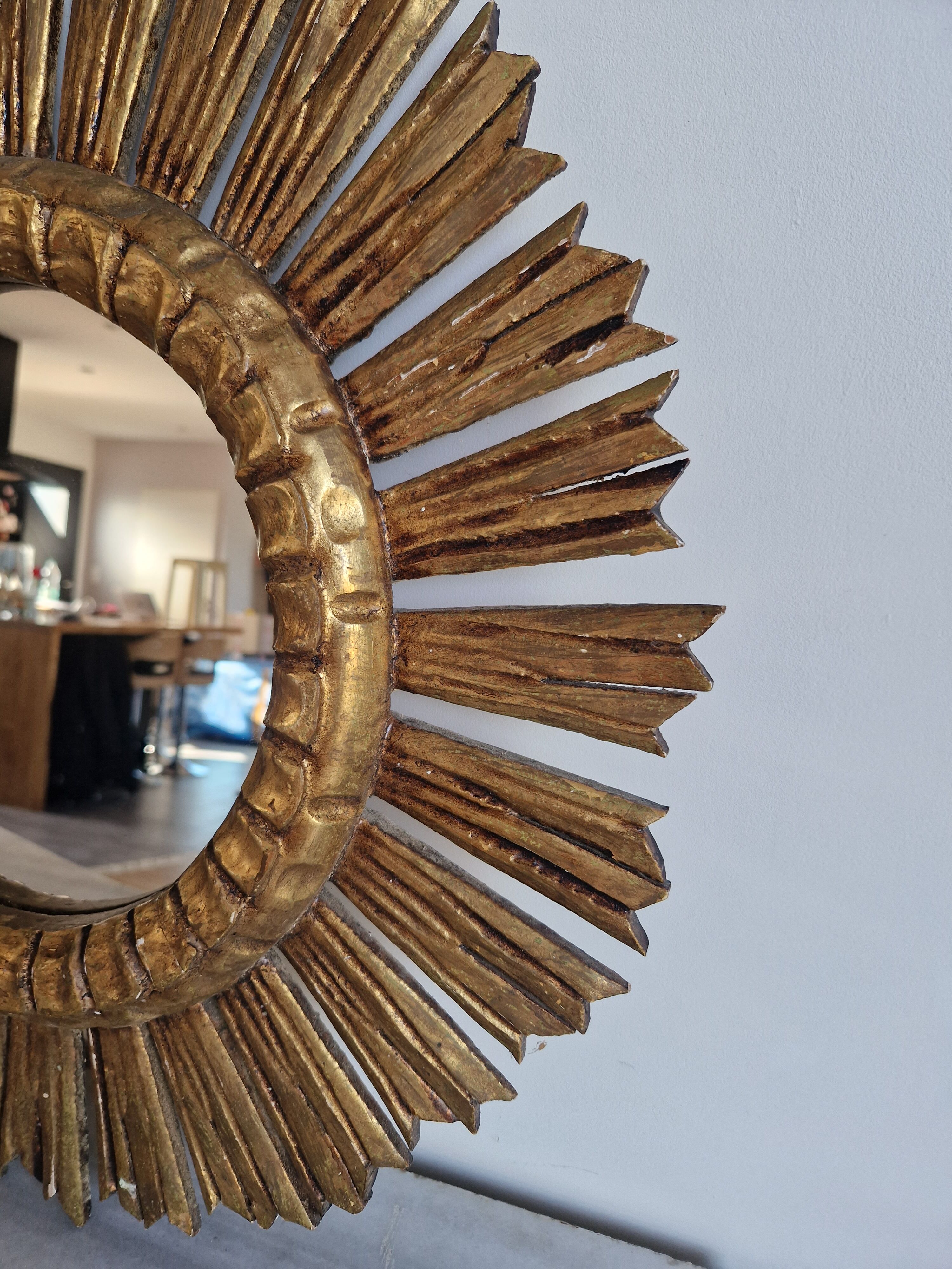 Miroir soleil doré vintage 51 cm