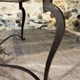 Table basse en fer forgé et plateau en chene brut