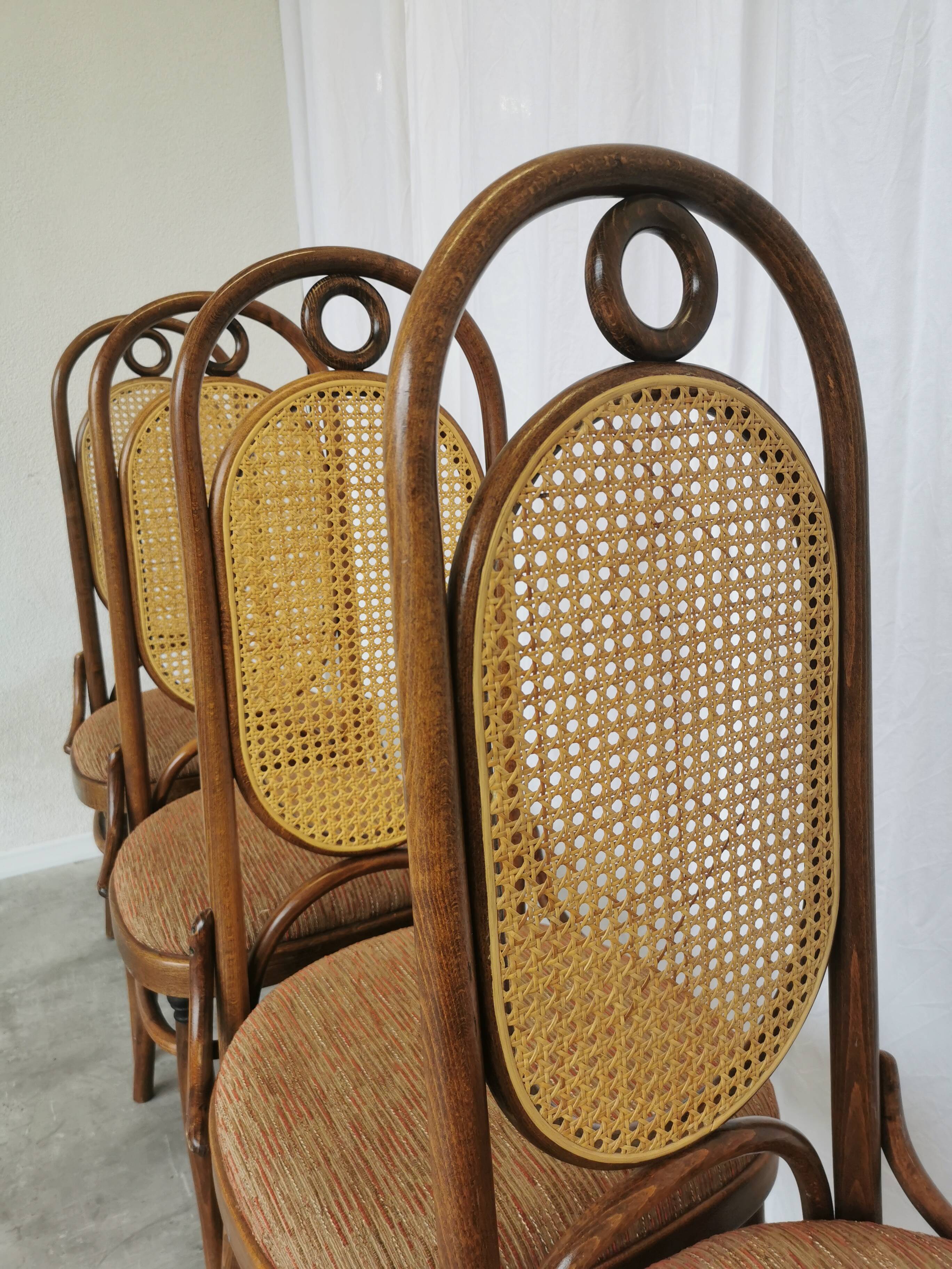 Set of 4 Vintage Bentwood Dining Chairs: Cane Back, Thonet Style