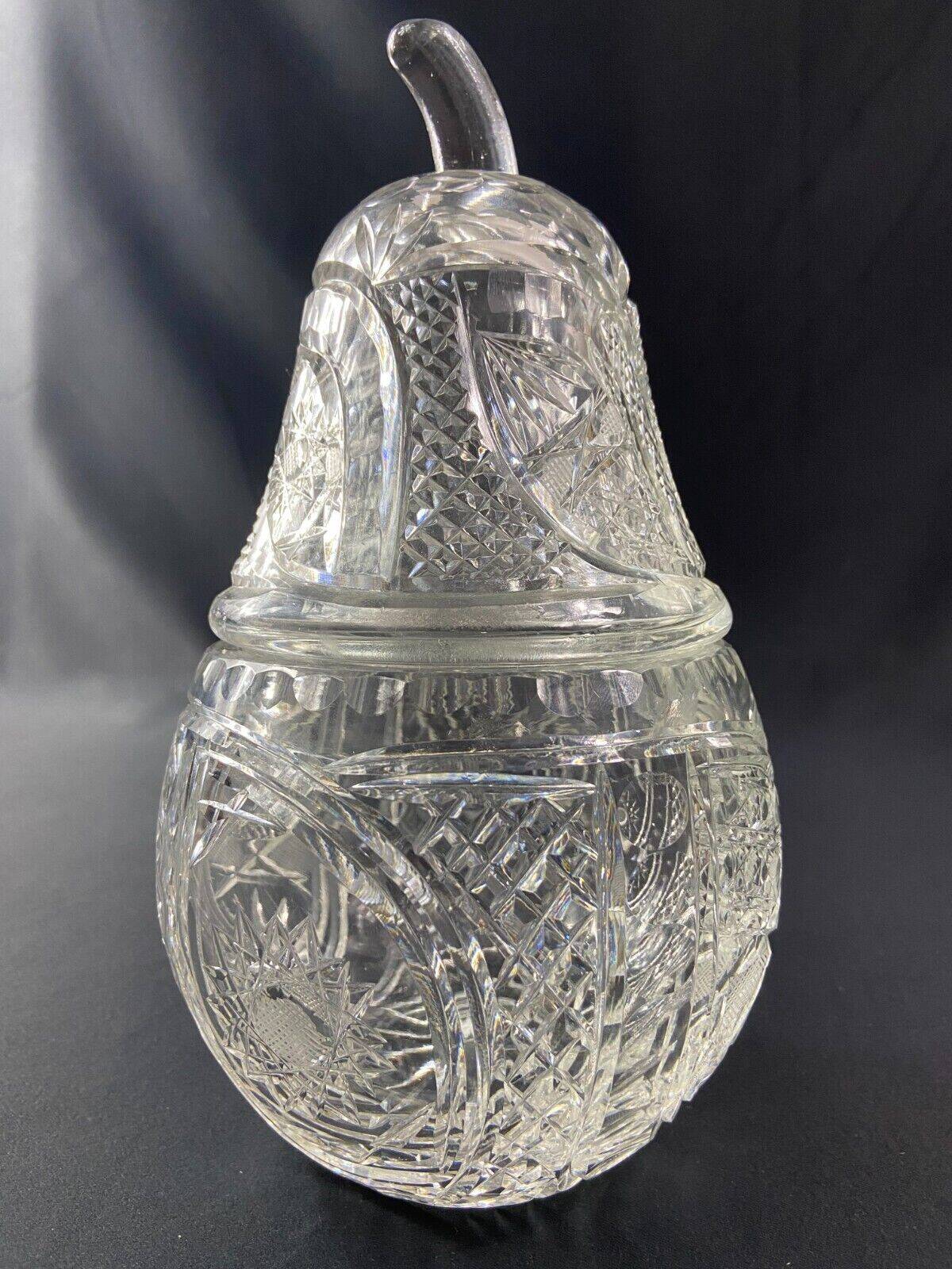 Large covered pear-shaped jar in Bohemian cut crystal