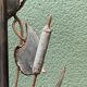 Brutalist metal lamp base, flowers
