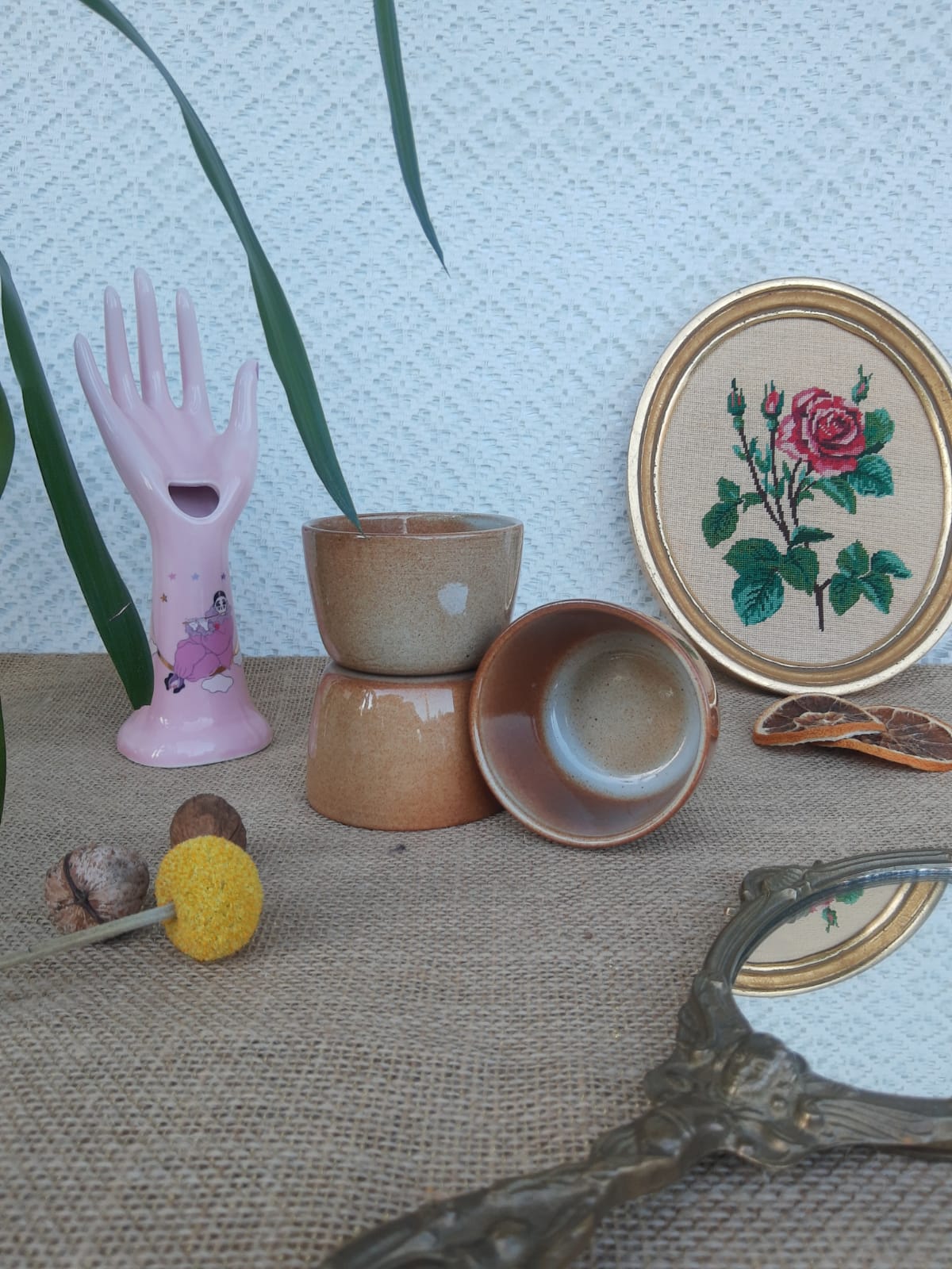 Three ramekins in glazed sandstone - vintage