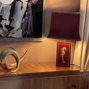 Pair of table lamps in Bordeaux lacquered wood and brass seahorse