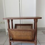 Vintage wooden and cane magazine rack Side table