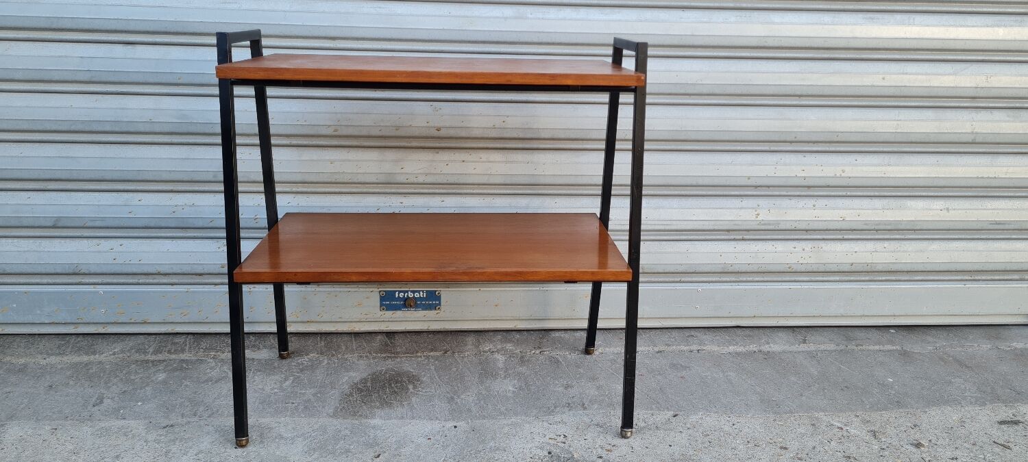 Teak and metal side table