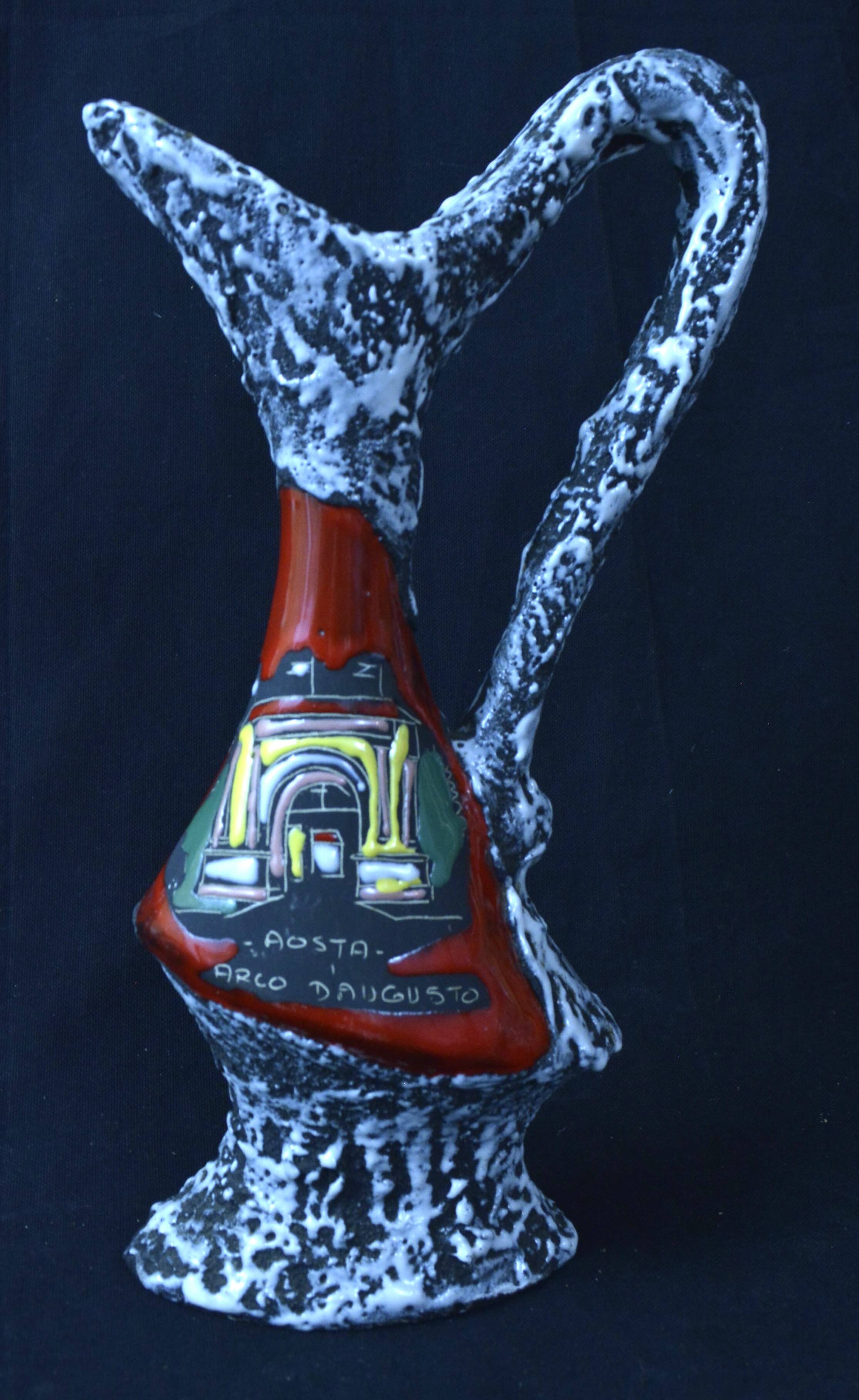 Italian enameled ceramic pitcher / vase - L'Arc d'Auguste.