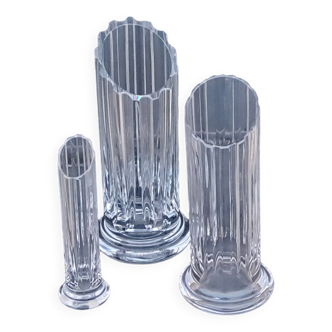 Set de 3 vases en cristal Daum modèle Cythère des années 80