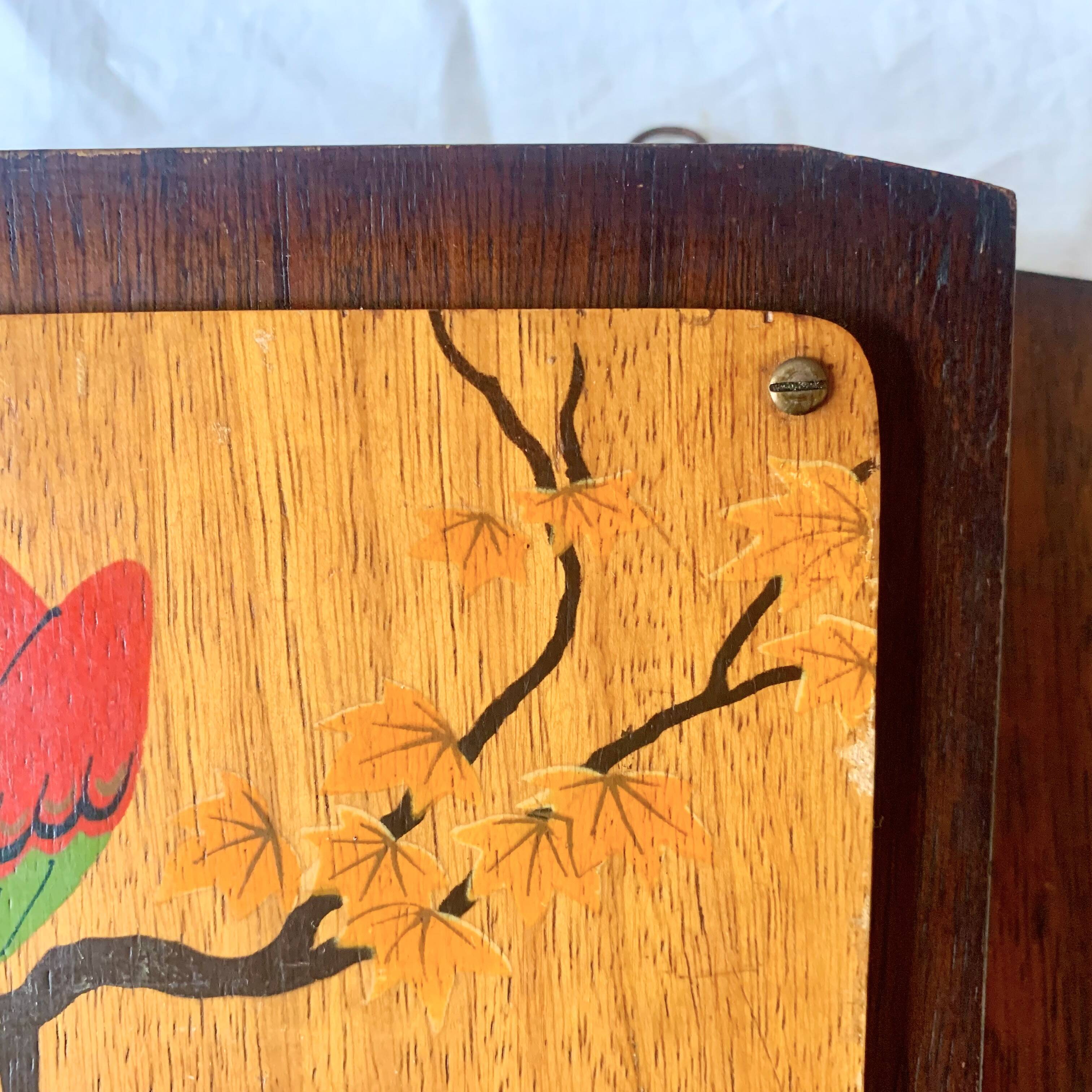 Art Deco wall mail holder in painted wood - bird decor
