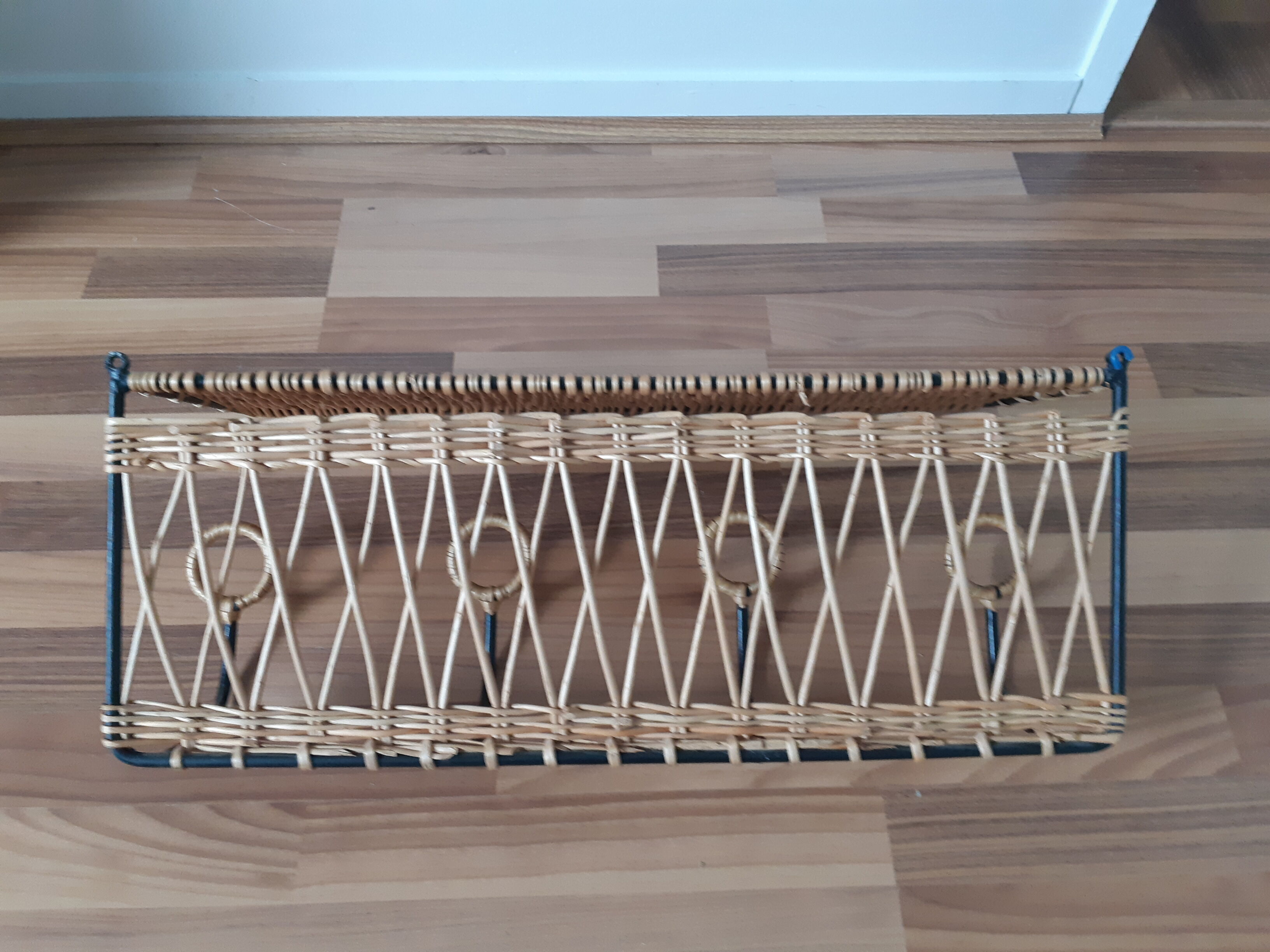 Rattan and metal shelf, coat racks, 50s