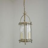 French vintage silver finished brass cylindrical glass 2 light hall lantern 3929