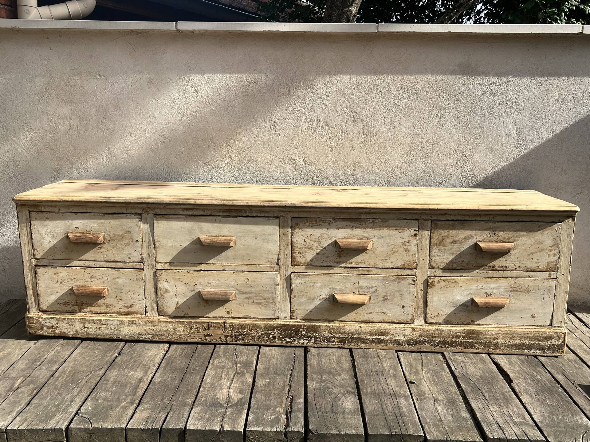 Very beautiful antique shop workbench with 8 drawers.