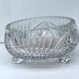 Chiseled glass basket cup on legs
