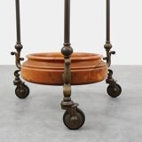 Rustic Copper and Walnut Serving Trolley with Glass Top, France ca. 1900