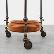 Chariot de service en cuivre, noyer et verre, France vers 1900