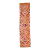 Tapis Kilim Vintage Orange et Rose, Motifs Géométriques, 77x326 cm