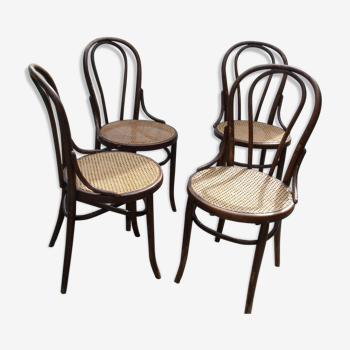 Lot de 4 chaises bistrot ancienne cannée