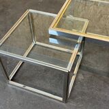 Table basse chrome & laiton 2 tables gigognes