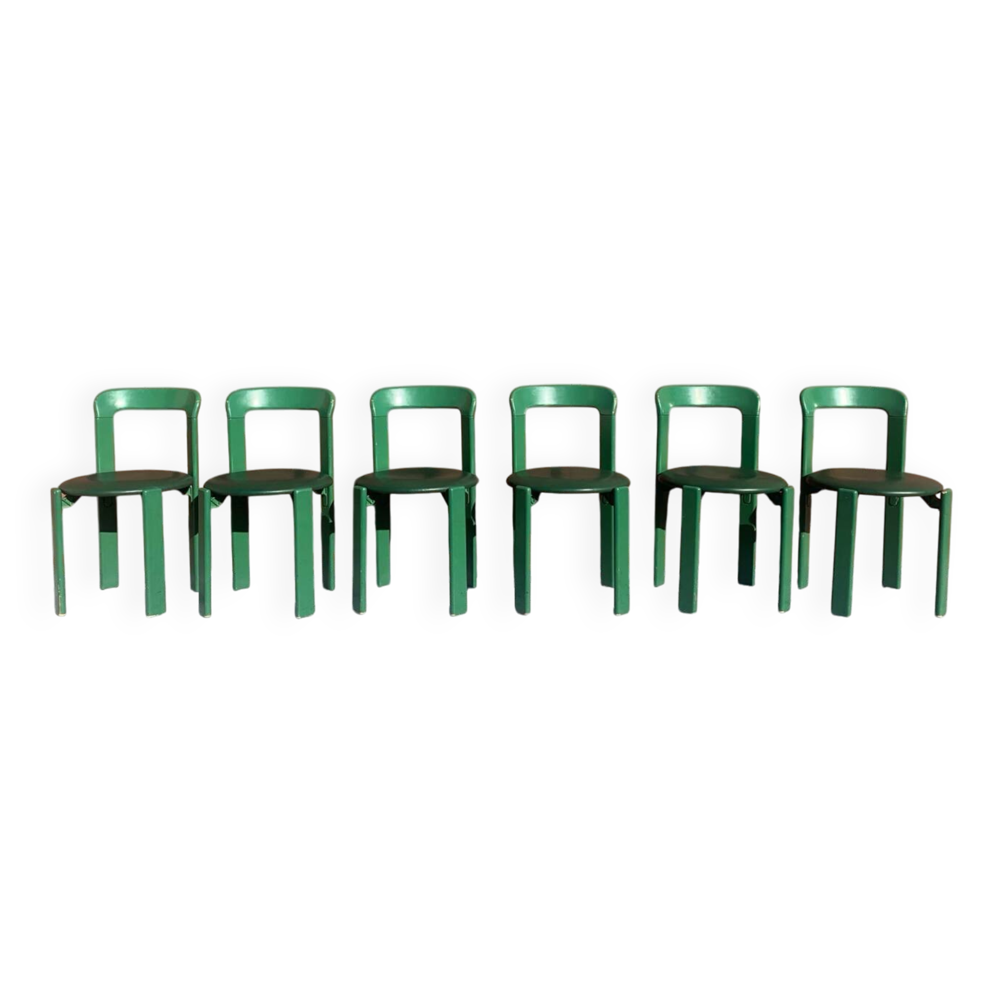 6 Bruno Rey Kush & co Green Stackable Chairs Circa 1970