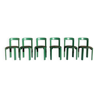 6 Bruno Rey Kush & co Green Stackable Chairs Circa 1970