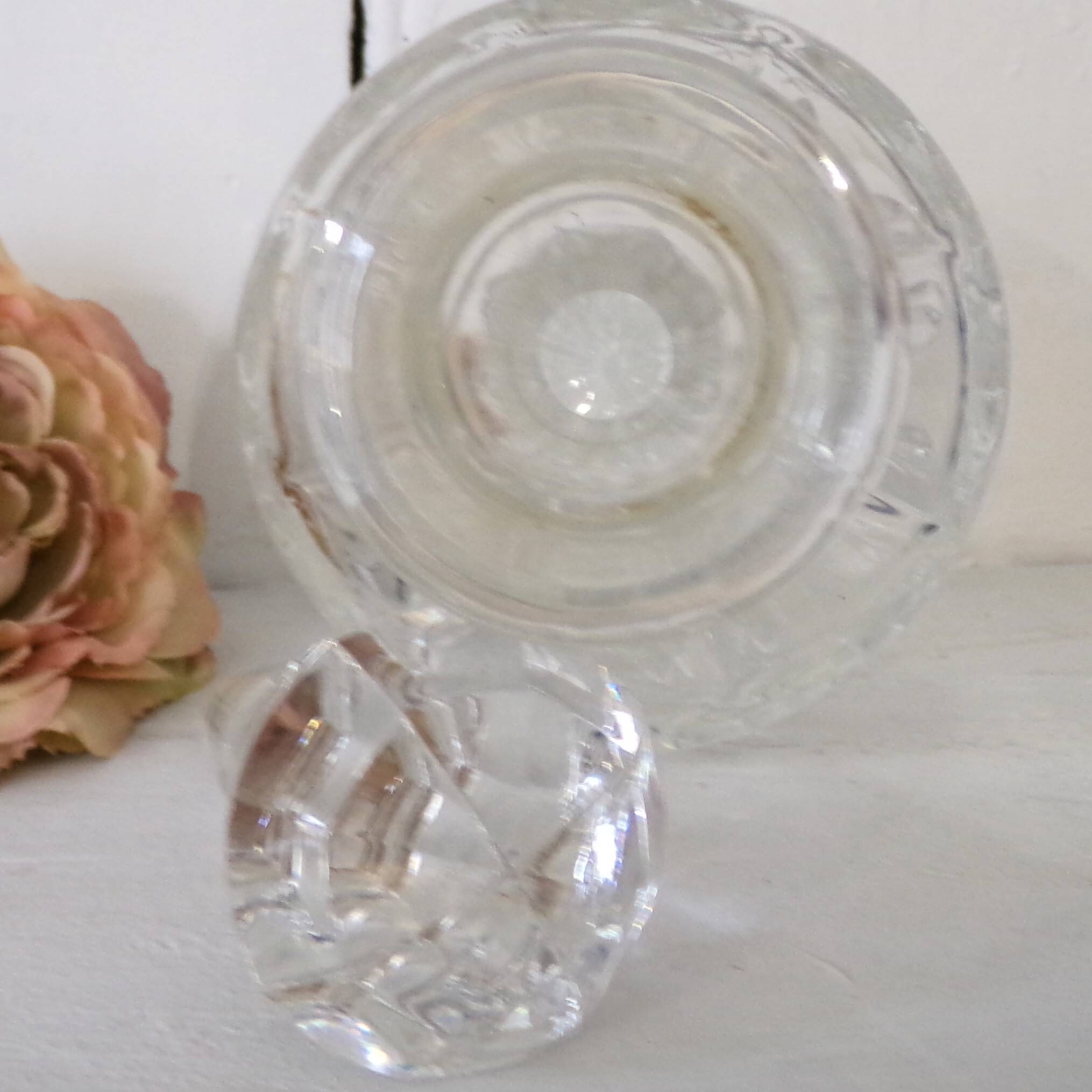 Cut glass liqueur carafe with a faceted stopper