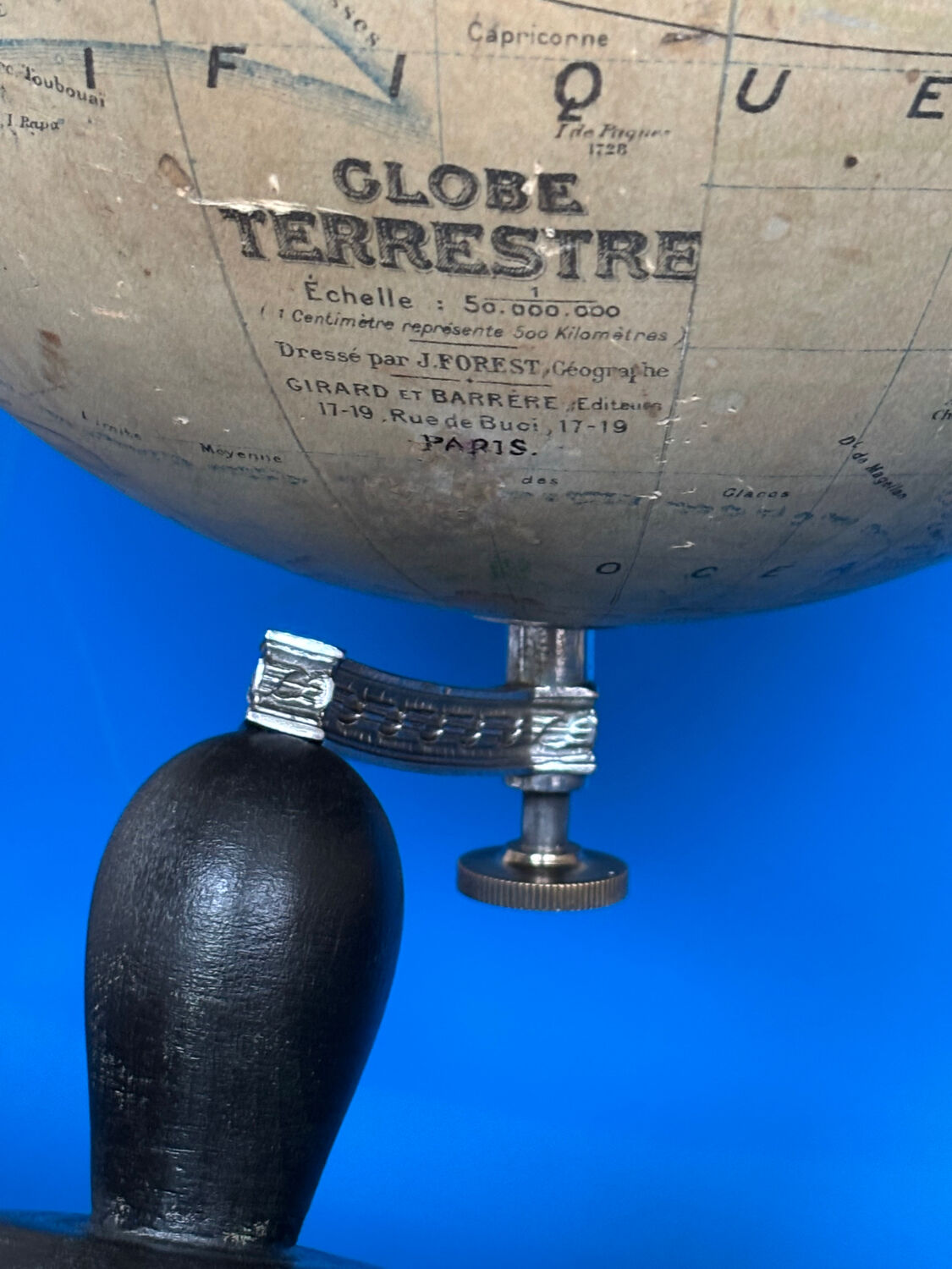 Terrestrial globe World map J. Forest, Girard and Barrere Paris 19th