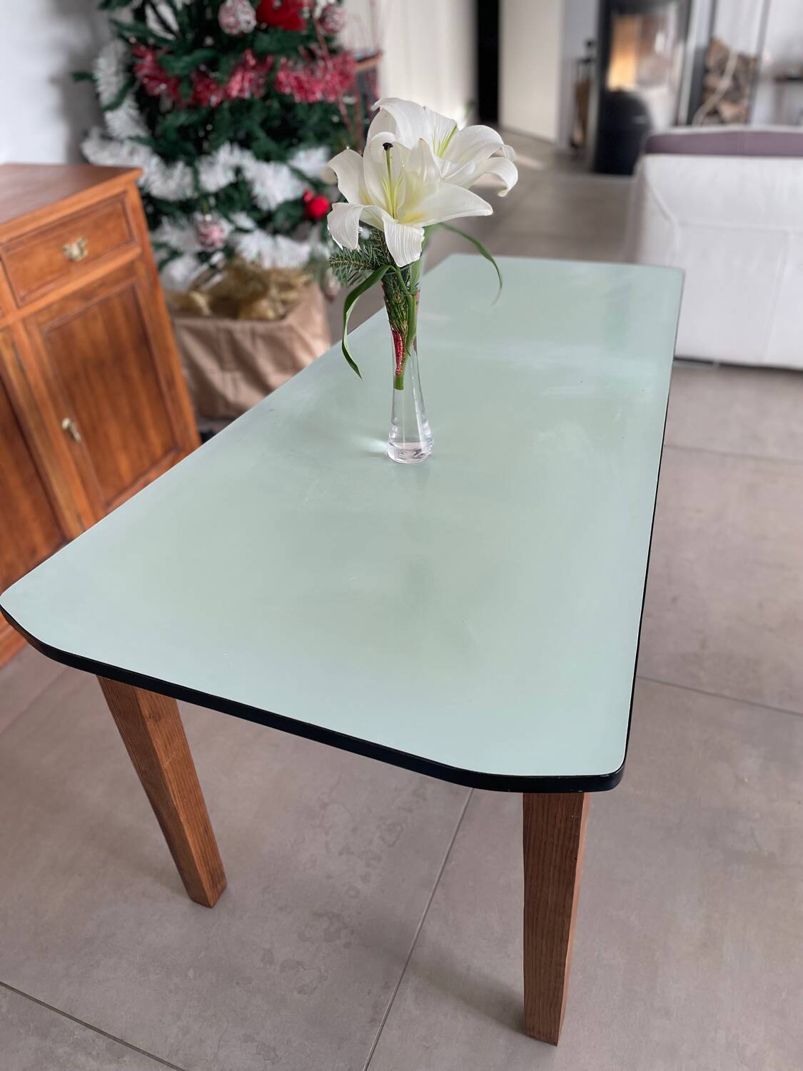 Formica and wood kitchen table