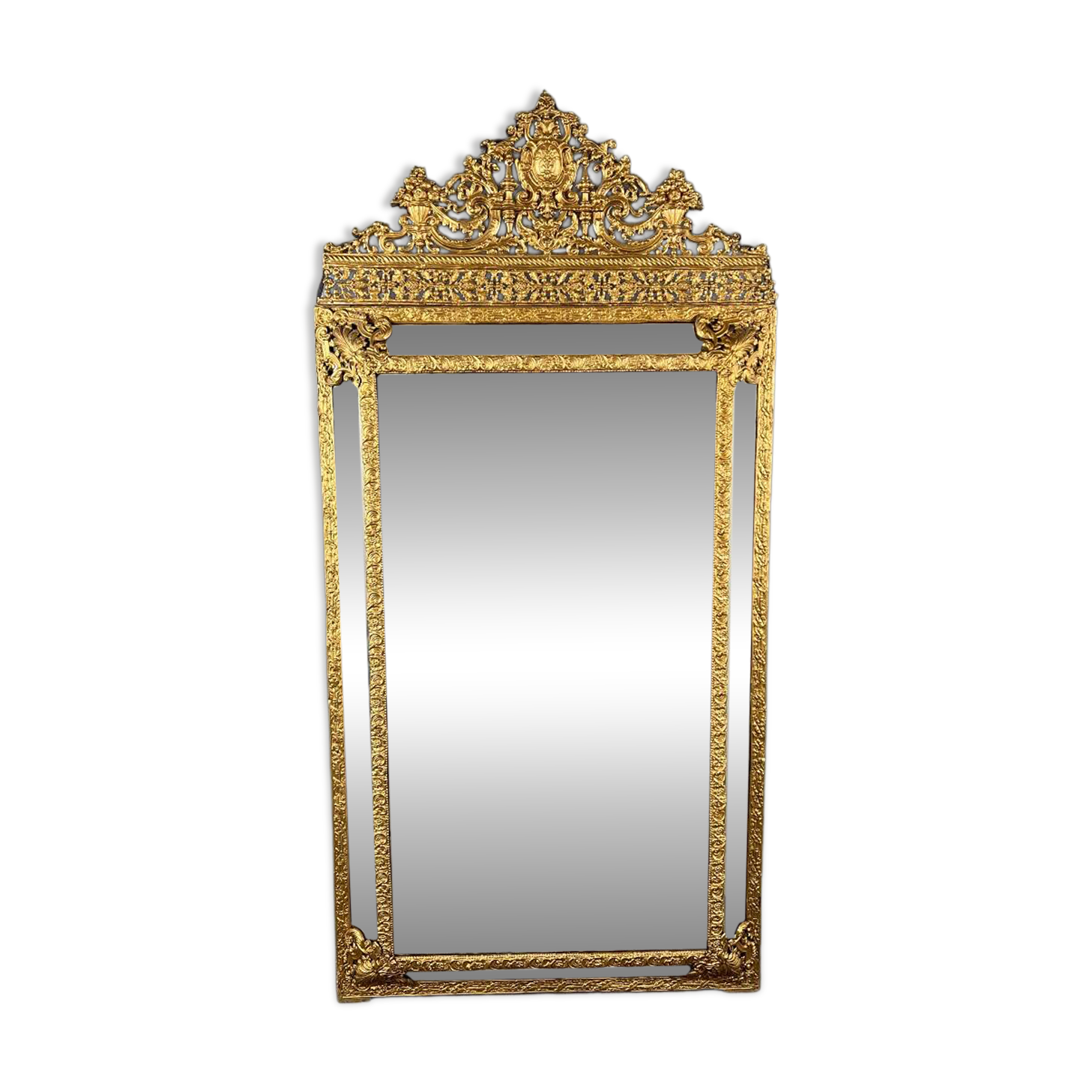 Large antique gilded metal mirror, 19th century