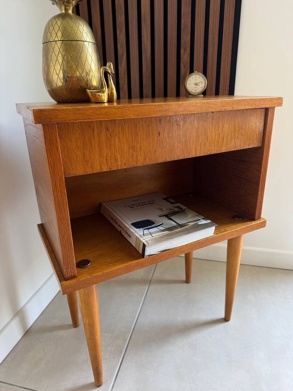 Vintage light wood bedside table