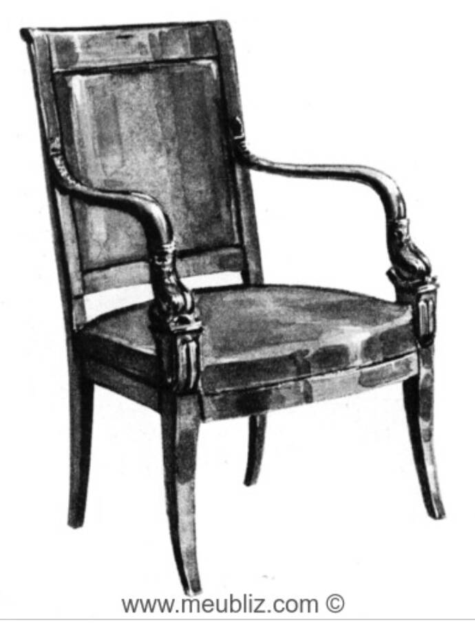 Pair of Empire armchairs, Consulate, walnut and velvet, 19th century.