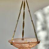 Art Deco glass and bronze pendant light/basin signed Degué