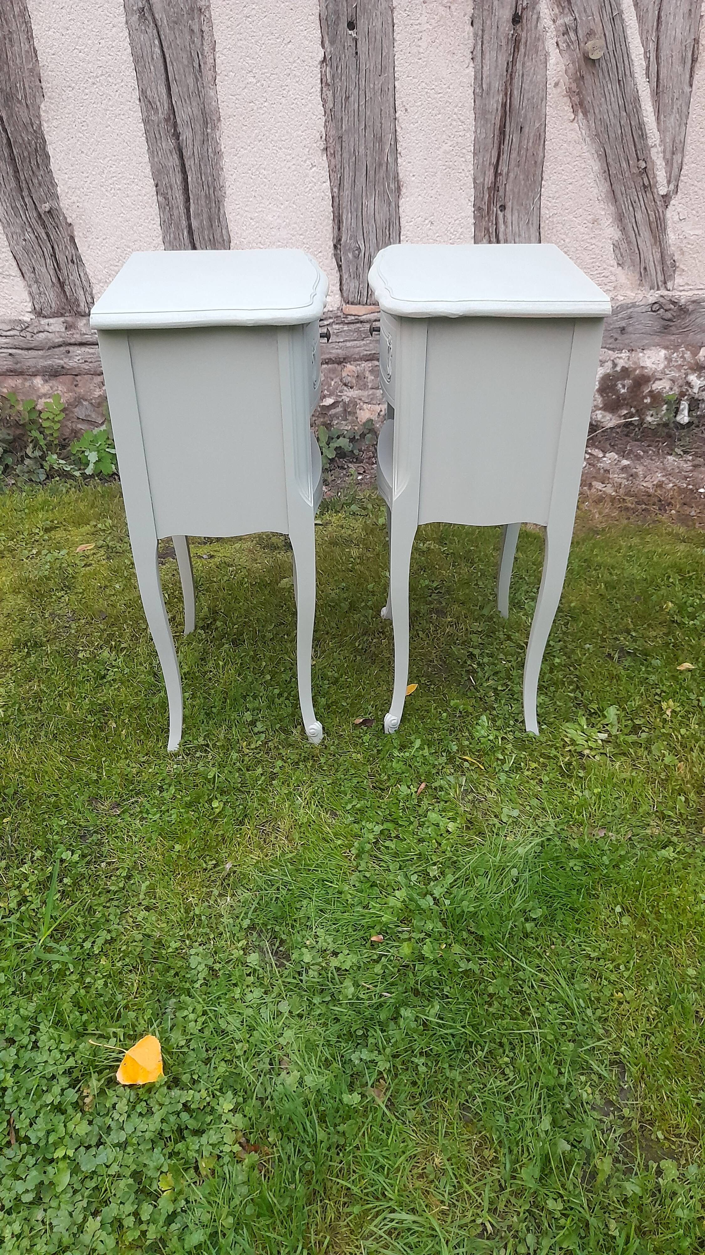 Pair of 1-drawer bedside tables, Louis XV style, Luxembourg green
