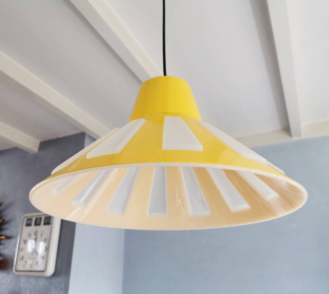 Yellow 80s plastic pendant lamp