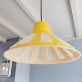 Lampe pendentif jaune en plastique années 80