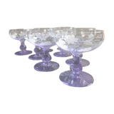 8 colorful crystal champagne cups engraved mid 20th