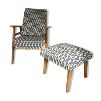Armchair and its footrest 60s
