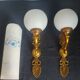 Pair of vintage brass and opaline wall lights