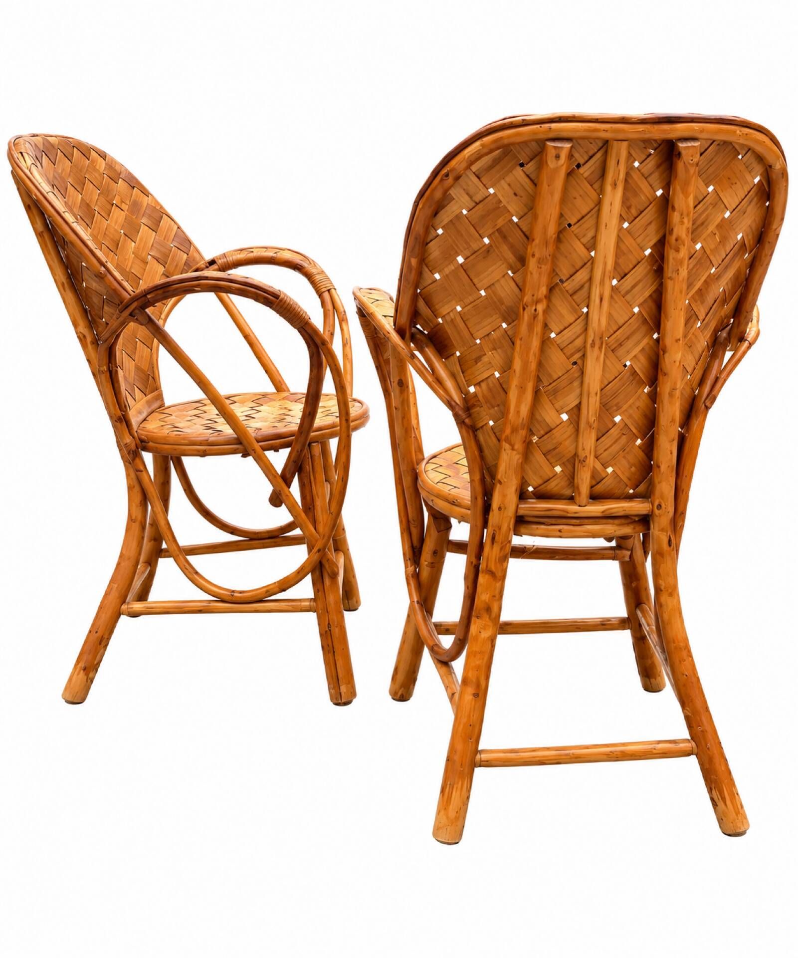 Ensemble de jardin vintage en rotin tressé –table ronde et 4 fauteuils