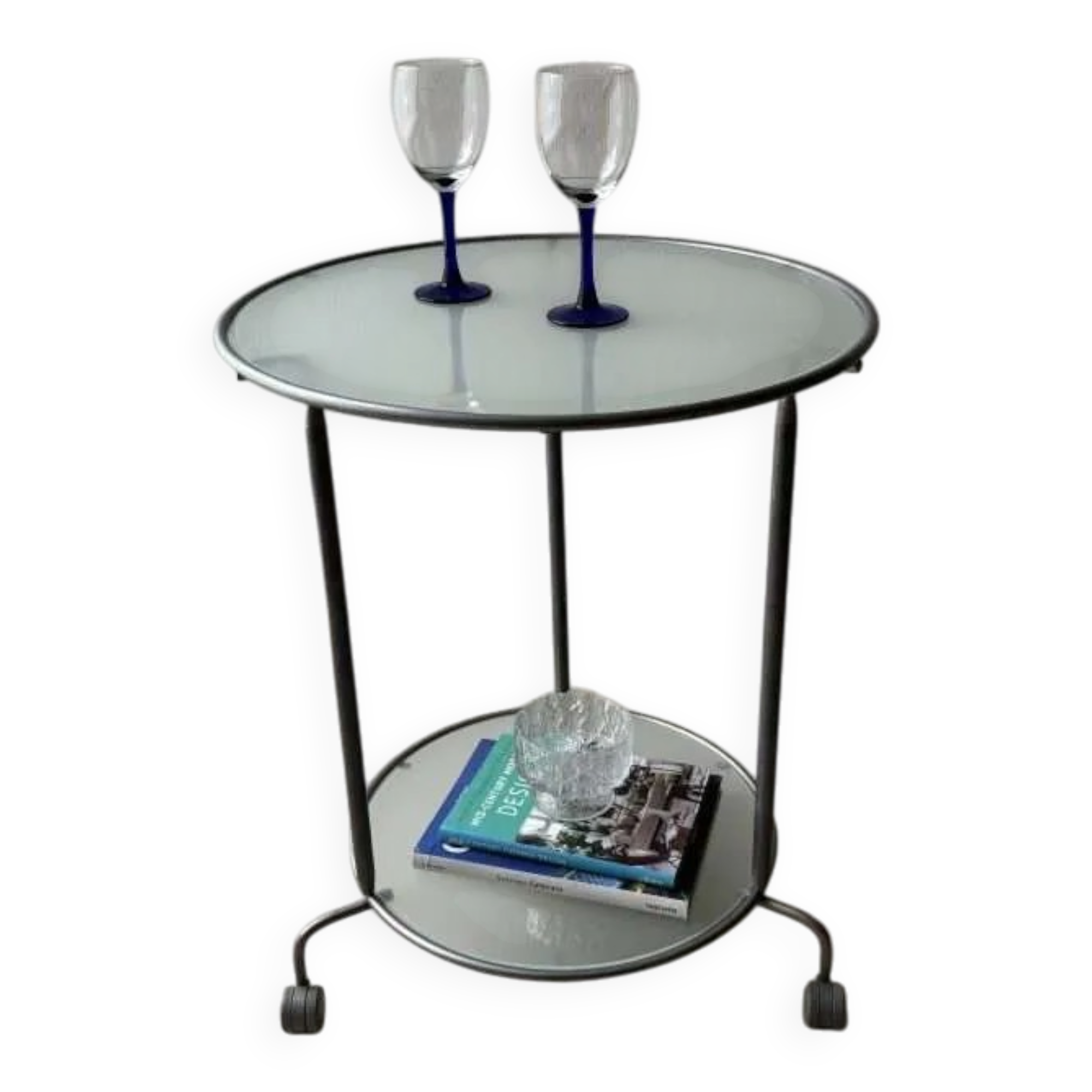 Ikea two-tiered serving trolley with glass.