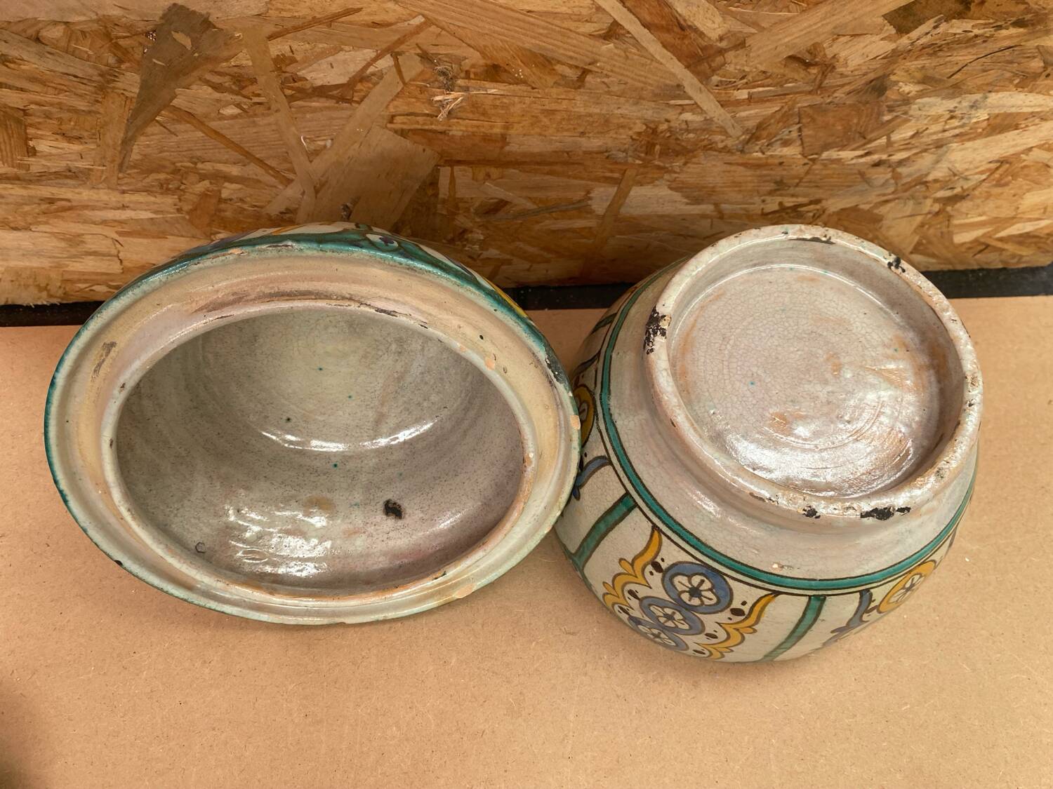 Old Jobbana Butter Jar Morocco Polychrome Earthenware 19th Century Vintage #B084