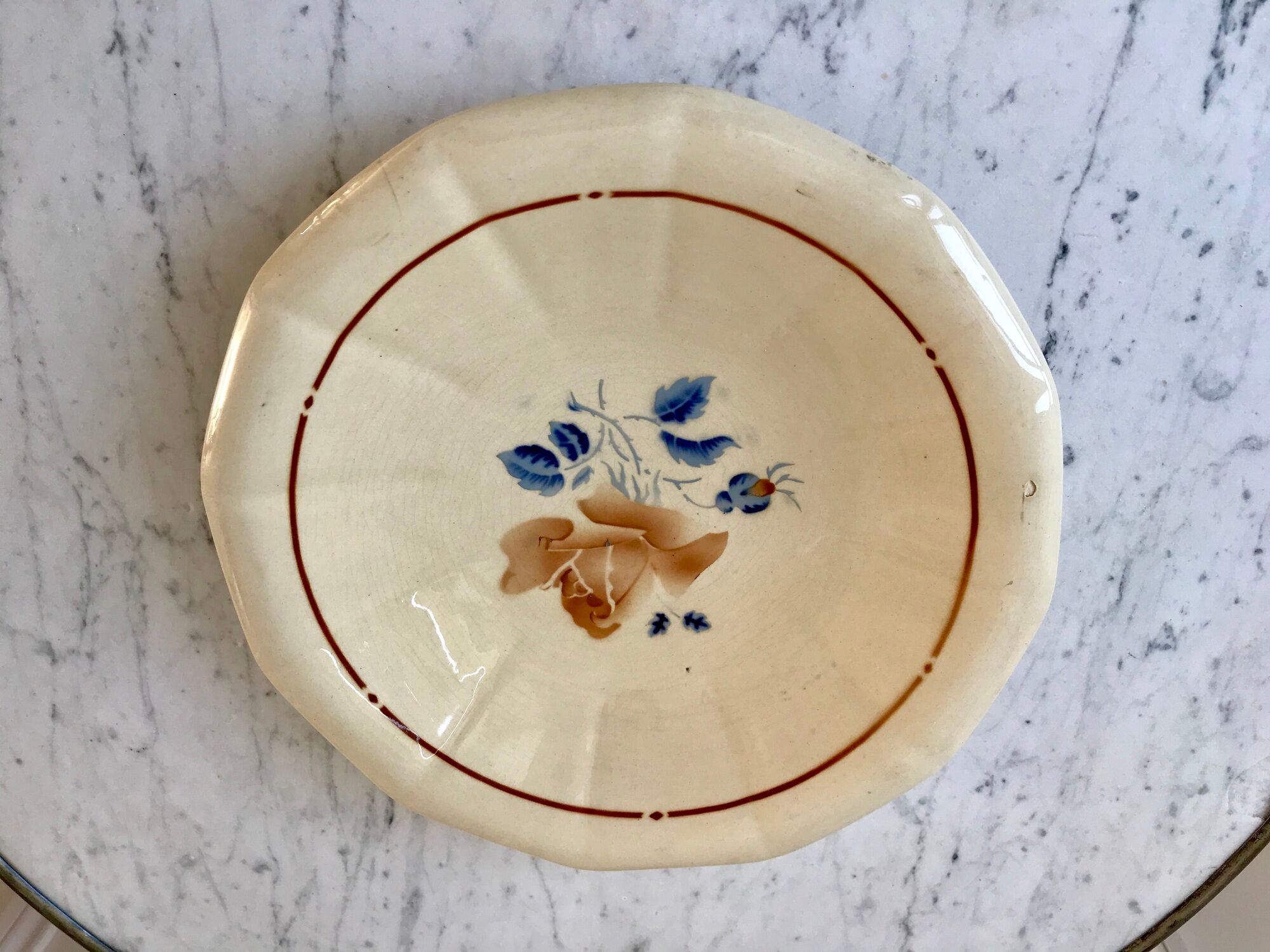 set of 5 stoneware dessert plates Niderviller Doria Ste Radegonde hand painted white years