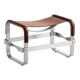 Antique Steel and Dark Brown Saddle Leather Footrest, Contemporary Style