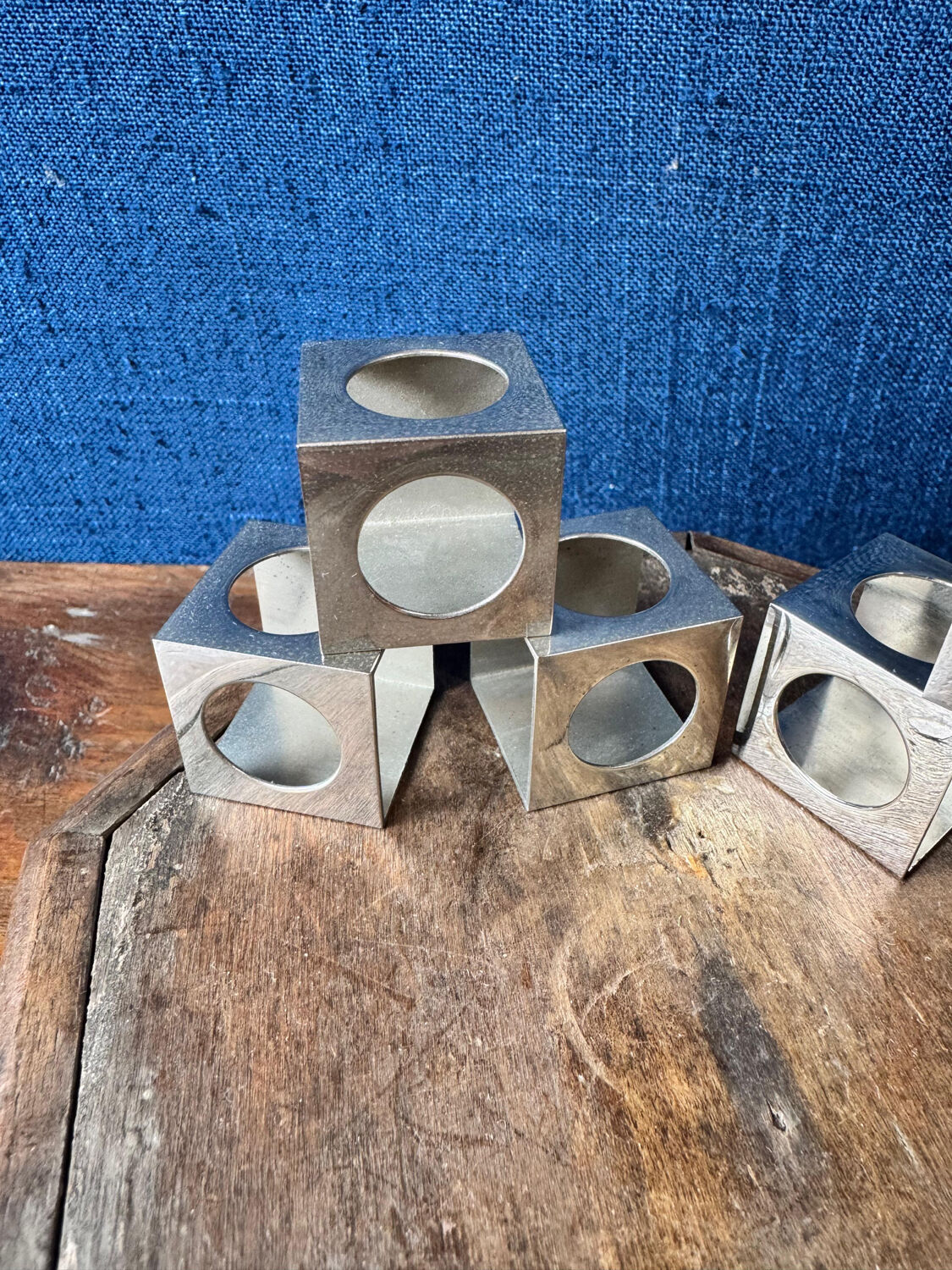 Set of 6 minimalist chrome steel candle holders from the 70s.